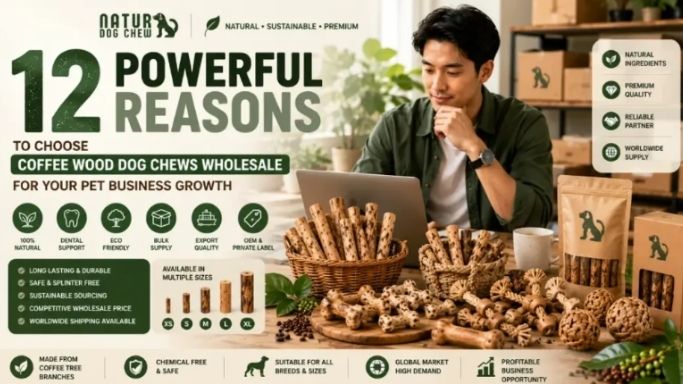 coffee wood dog chews for US market, wholesale coffee wood chews export to America, private label dog chews packaging USA