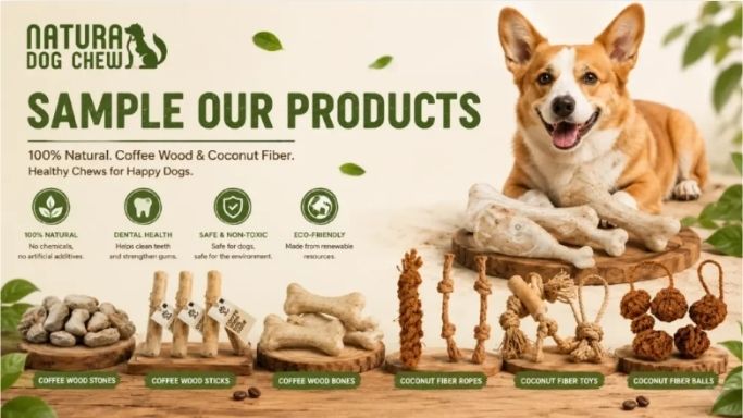 coffee wood dog chews for UAE market, luxury dog chew packaging Dubai, coffee wood chew wholesale supplier UAE